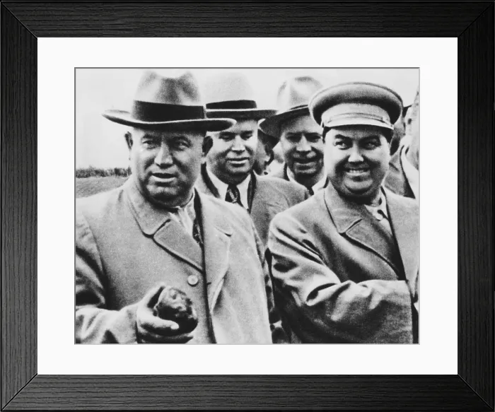 Framed Print : Georgie Malenkov and Nikita Khrushchev visiting a collective farm in June 1954