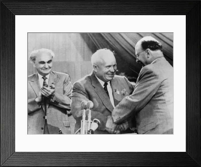 Framed Print : Soviet Premier Nikita Khrushchev is congratulated by East German Communist leader Walter Ulbricht Framed Print : Soviet Premier Nikita Khrushchev is congratulated by East German Communist leader Walter Ulbricht