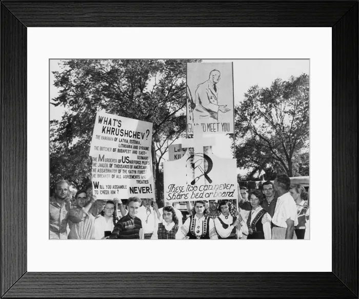 Framed Print : Latvian Society of Iowa protests Soviet Premier Khrushchev's visit to Iowa, Sept. 12, 1959 Framed Print : Latvian Society of Iowa protests Soviet Premier Khrushchev's visit to Iowa, Sept. 12, 1959