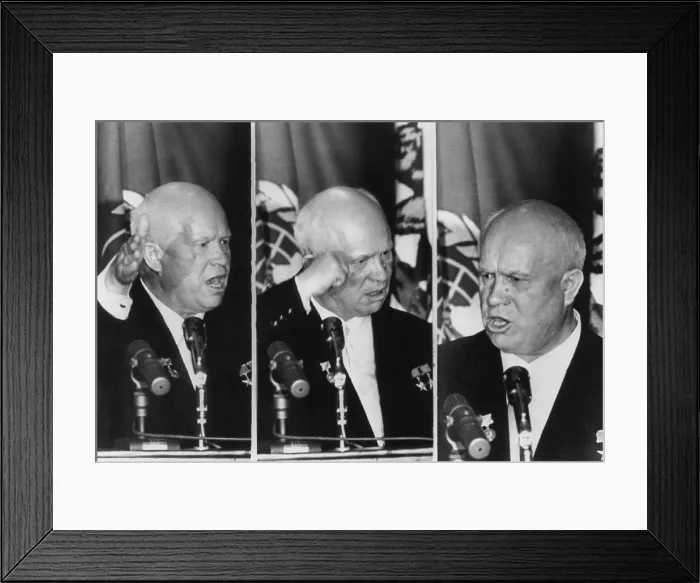 Framed Print : Soviet Premier Nikita Khrushchev gestures as he reacts to L.A. Mayor Norris Poulson remarks Framed Print : Soviet Premier Nikita Khrushchev gestures as he reacts to L.A. Mayor Norris Poulson remarks
