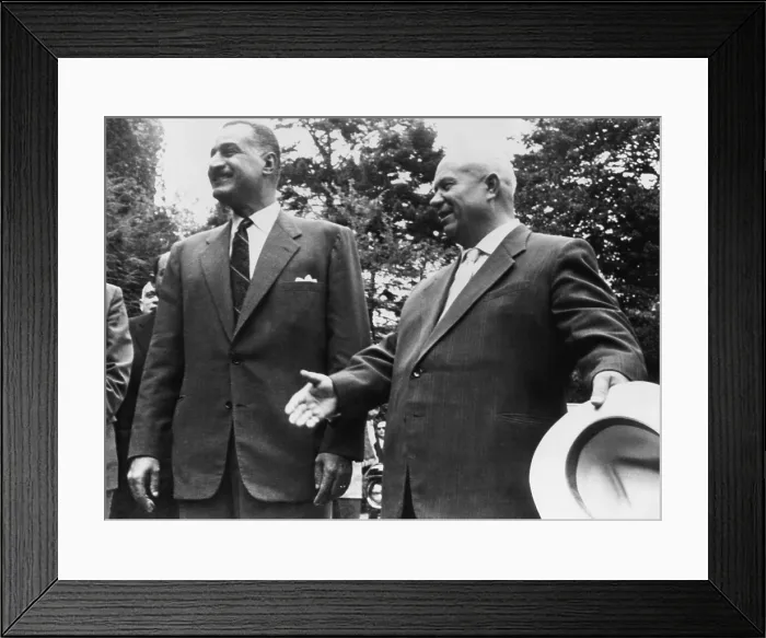 Framed Print : Soviet Premier Nikita Khrushchev and Egypt's President Gamal Abdel Nasser, Sept. 24, 1960. They met at USSR's estate at Glenn Clove, Long Island Framed Print : Soviet Premier Nikita Khrushchev and Egypt's President Gamal Abdel Nasser, Sept. 24, 1960. They met at USSR's estate at Glenn Clove, Long Island