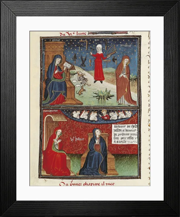Framed Print : ARISTOTLE (384-332 BC). Illustration of the 'Nichomachean Ethics' with the intellectual virtues: scientific knowledge, art, prudence, wisdom and intuitive understanding Framed Print : ARISTOTLE (384-332 BC). Illustration of the 'Nichomachean Ethics' with the intellectual virtues: scientific knowledge, art, prudence, wisdom and intuitive understanding