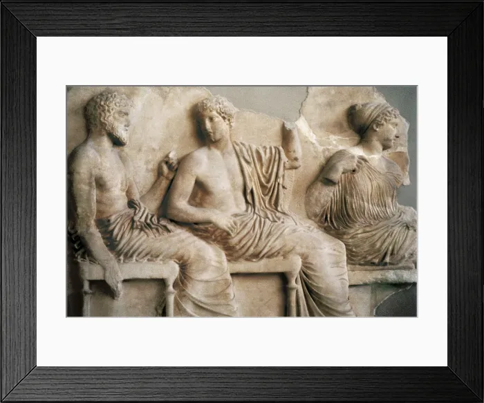 Framed Print : ALCAMENES (5th C. BC). Poseidon, Apollo, Artemis and Aphrodite from the east frieze of the Parthenon. 447 - 438 BC. Classical Greek art. Relief on marble. GREECE. Athens Framed Print : ALCAMENES (5th C. BC). Poseidon, Apollo, Artemis and Aphrodite from the east frieze of the Parthenon. 447 - 438 BC. Classical Greek art. Relief on marble. GREECE. Athens