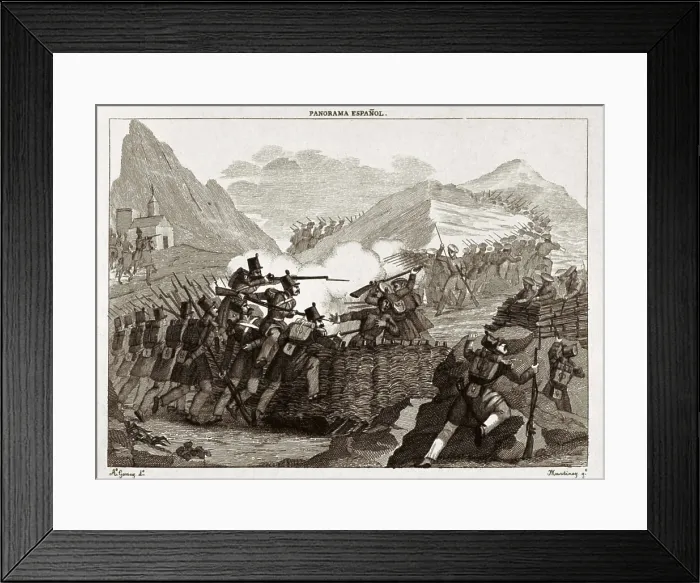 Framed Print : Spain. Firts Carlist War. Action of the Aralar hill (1834), near Amezcueta and Alegria. Engraving by Antonio Gmez (1834). Engraving. SPAIN. Madrid. Romantic Museum