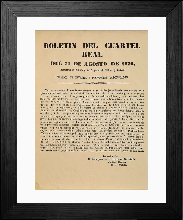 Framed Print : Spain. First Carlist War. Journal of the Royal Headquarters (August 31, 1839) alerting against the Bergara Agreement. SPAIN. Sangesa. Carlist Circle