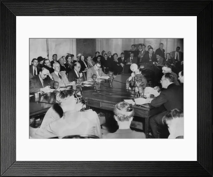 Framed Print : Owen Lattimore (far right) testified to Senate Tydings Committee on April 6, 1950