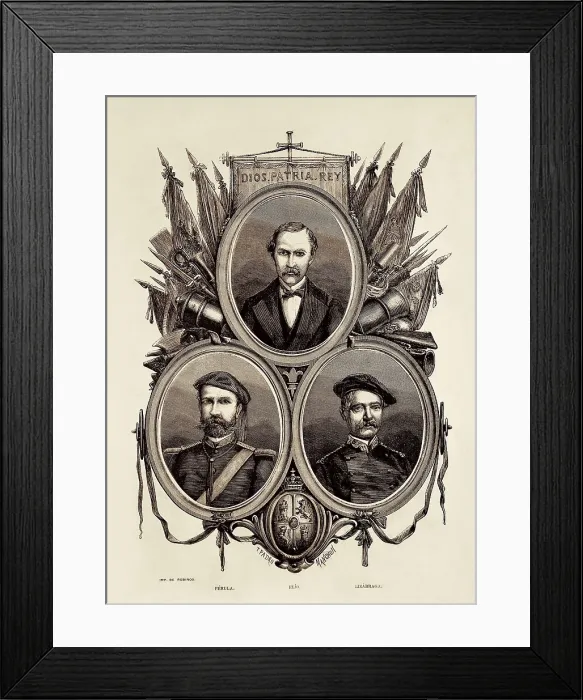 Framed Print : Spain. Carlist Wars. Carlist leaders Prula, Elio and Lizarraga. Engraving. SPAIN. Sangesa. Carlist Circle. AISA / Everett Collection**US SALES ONLY** Framed Print : Spain. Carlist Wars. Carlist leaders Prula, Elio and Lizarraga. Engraving. SPAIN. Sangesa. Carlist Circle. AISA / Everett Collection**US SALES ONLY**