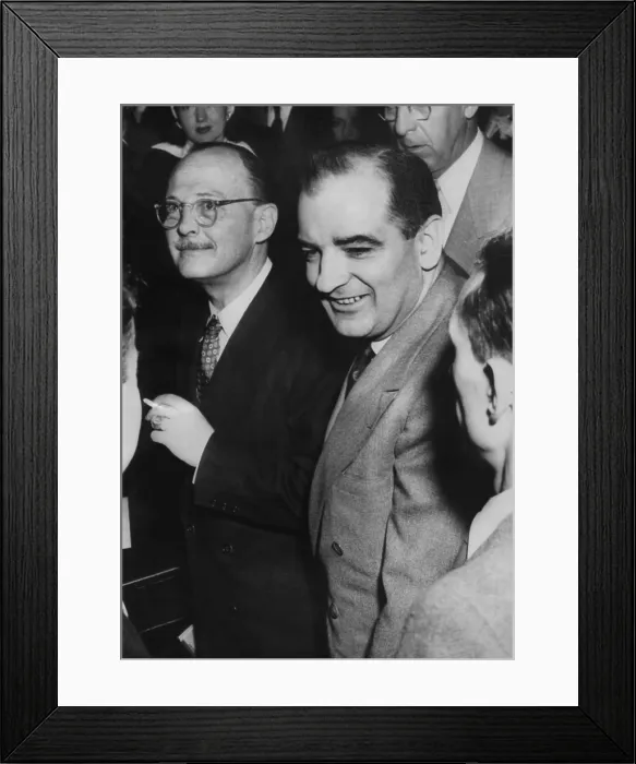 Framed Print : Owen Lattimore (left) and Sen. Joseph McCarthy, pass each other during break in Senate hearing. April 20, 1950 Framed Print : Owen Lattimore (left) and Sen. Joseph McCarthy, pass each other during break in Senate hearing. April 20, 1950