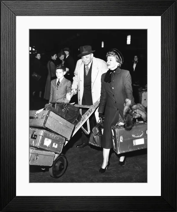 Framed Print : Helen Hayes with her husband Charles MacArthur and adopted son, Jamie McArthur. They are on the United States Line pier, ca. 1949. (CSU_2015_7_455)