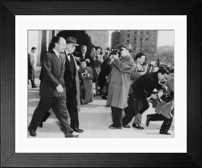 Framed Print : Owen Lattimore after pleading innocent to perjury in his April 1950 Senate testimony. Dec. 12, 1952 Framed Print : Owen Lattimore after pleading innocent to perjury in his April 1950 Senate testimony. Dec. 12, 1952