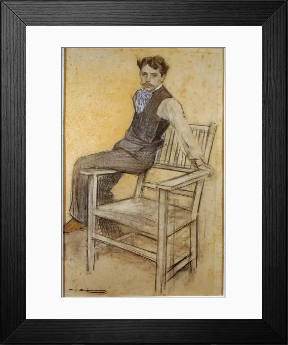 Framed Print : CASAS i CARBO, Ramn (1866-1932). Portrait of Eduardo Marquina. 1899 - 1905. Charcoal and pastel drawing. Modernism. Drawing. SPAIN. Barcelona. National Art Museum of Catalonia