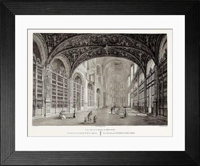 Framed Print : View of the interior part of the Church of Mont-Serrat. ca. 1800. Etching. SPAIN. Monistrol de Montserrat. Library of Montserrat Abbey. AISA / Everett Collection**US SALES ONLY**