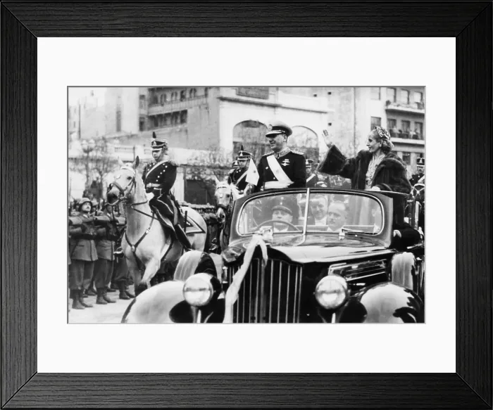 Framed Print : Eva Peron riding in an open car in President Juan Peron's second term inaugural parade. June 4, 1952 Framed Print : Eva Peron riding in an open car in President Juan Peron's second term inaugural parade. June 4, 1952