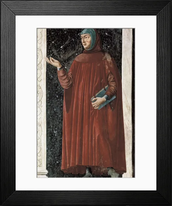 Framed Print : CASTAGNO, Andrea del (1423-1457). Francesco Petrarca. ca. 1450. Portrait holding a book, from a cycle of famous personages. Fresco transferred to canvas. Renaissance art