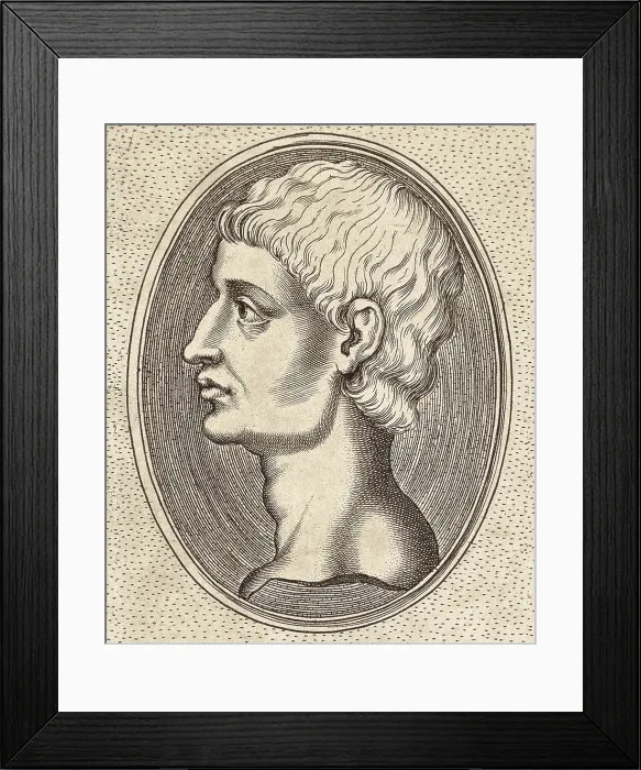 Framed Print : POMPEY The Great (106-48 BC). Bust of Pompey included in the book 'Illustrium imagines' (1606). Engraving. SPAIN. Madrid. National Library