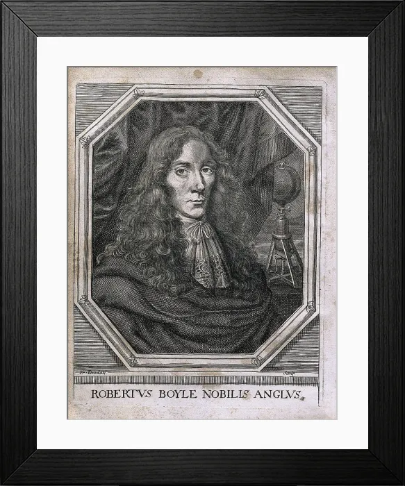 Framed Print : BOYLE, Robert (1627-1691). Portrait of Boyle in an edition of 'Nova experimenta physico-mechanica de VI aeris elastica et eiusdem effectibus'. Geneva (1677). Etching Framed Print : BOYLE, Robert (1627-1691). Portrait of Boyle in an edition of 'Nova experimenta physico-mechanica de VI aeris elastica et eiusdem effectibus'. Geneva (1677). Etching