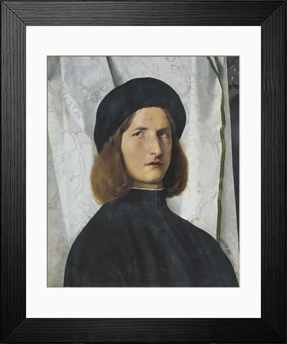 Framed Print : LOTTO, Lorenzo (1480-1556). Portrait of a Youth Against a White Curtain. 1508. Renaissance art. Cinquecento. Venetian school. Oil on wood. AUSTRIA. Vienna