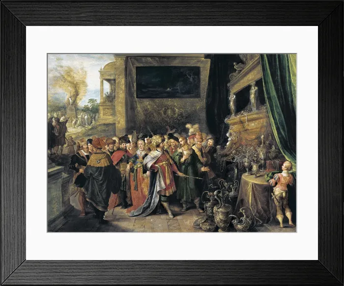 Framed Print : FRANCKEN II, Frans, 'the Younger' (1581-1642). Croesus shows his treasures to Solon. 1674. Baroque art. ; Flemish art. Oil on wood. AUSTRIA. Vienna
