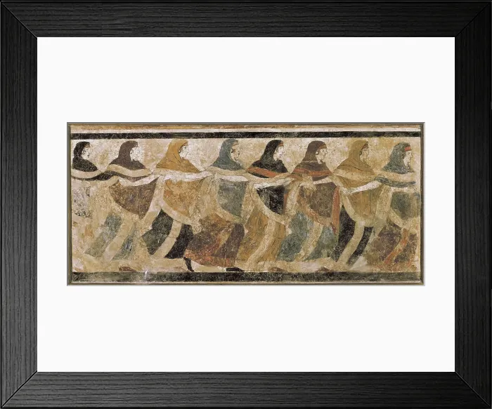 Framed Print : The Tomb of the Dancing Women. 1st half 4th BC. Etruscan art. Fresco. ITALY. Naples. National Museum of Archaeology. Proc: ITALY. Ruvo di Puglia. Necropolis of Via dei Cappuccini