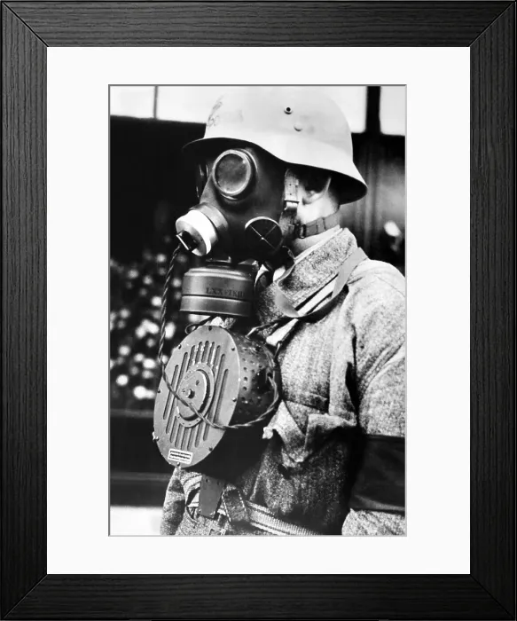 Framed Print : Hungarian soldier wearing a new type of gas mask with a microphone to enable conversation during a gas attack. Nov. 10, 1939. (CSU_ALPHA_1533) CSU Archives / Everett Collection