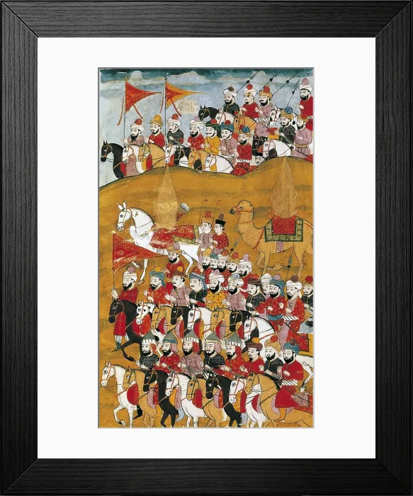 Framed Print : History of Muhammad and the First Four 'Rightly Guided' Caliphs. Muhammad and his calvarymen. Persian art. Miniature Painting. FRANCE. Paris. National Library