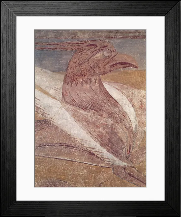 Framed Print : Griffin. ca. 1210. Detail. It comes from a room situated in the Treasure Tower of the monastery. Fresco. SPAIN. Barcelona. National Art Museum of Catalonia
