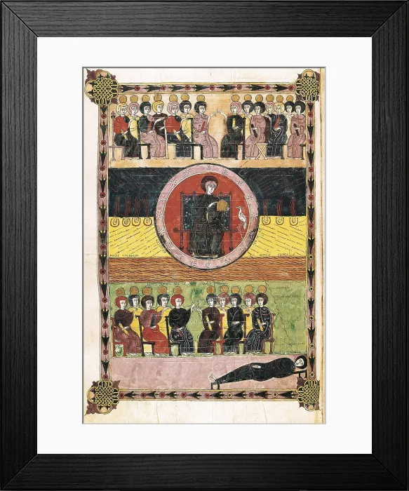 Framed Print : Beatus of Libana. 1047. Depiction of God on his throne with the 24 elders. Mozarabic art. ; Romanesque art. Miniature Painting. SPAIN. Madrid. National Library. Proc: SPAIN. Len Framed Print : Beatus of Libana. 1047. Depiction of God on his throne with the 24 elders. Mozarabic art. ; Romanesque art. Miniature Painting. SPAIN. Madrid. National Library. Proc: SPAIN. Len