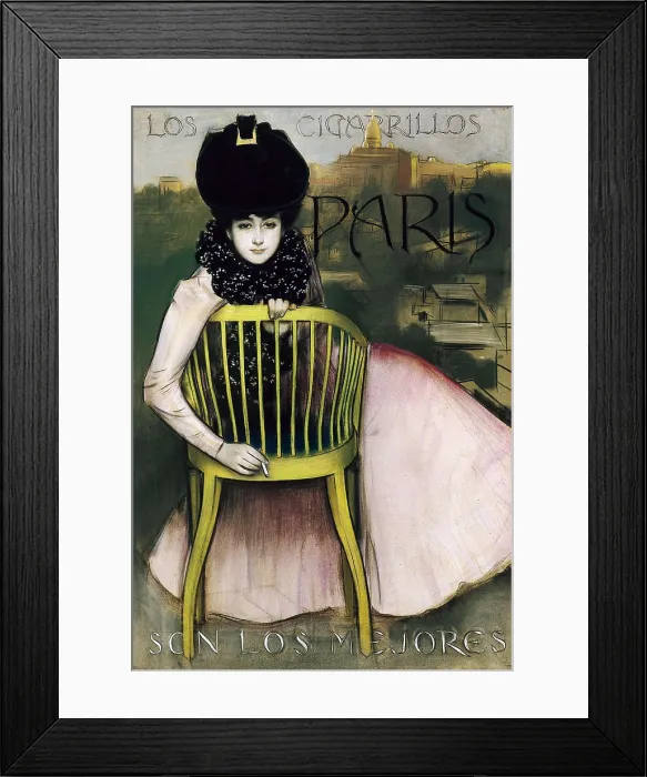 Framed Print : CASAS i CARBO, Ramn (1866-1932). Montmartre. 1901. Advertising poster 'The Paris cigarettes are the best'. Executed with cont crayon, pastel and ink. Drawing. SPAIN