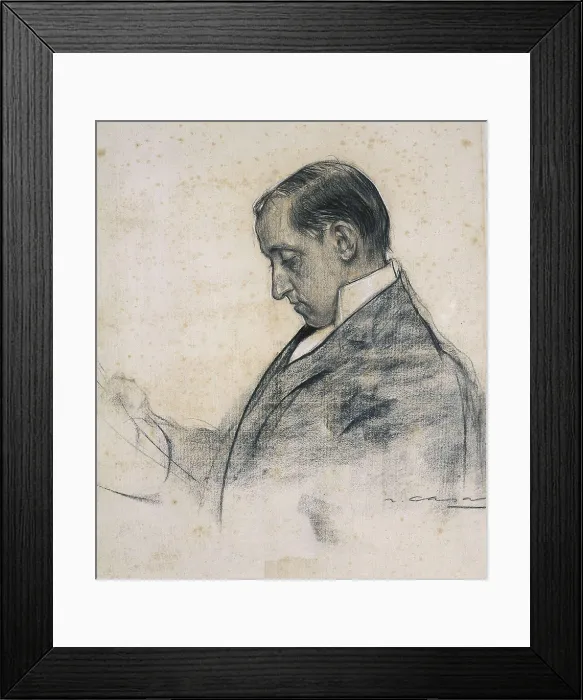 Framed Print : CASAS i CARBO, Ramn (1866-1932). Portrait of Miguel Utrillo. ca. 1897 - ca. 1900. Charcoal and cont crayon highlighted in pastel on Ingres paper. Modernism. Drawing. SPAIN