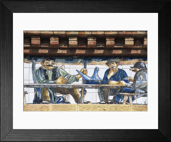 Framed Print : NOGUS i CASAS, Francesc Xavier (1873-1941). Ceramic soffits. SPAIN. El Pinell de Brai. Cooperative wine cellars of El Pinell de Brai. Scene of wine consumption. Noucentisme