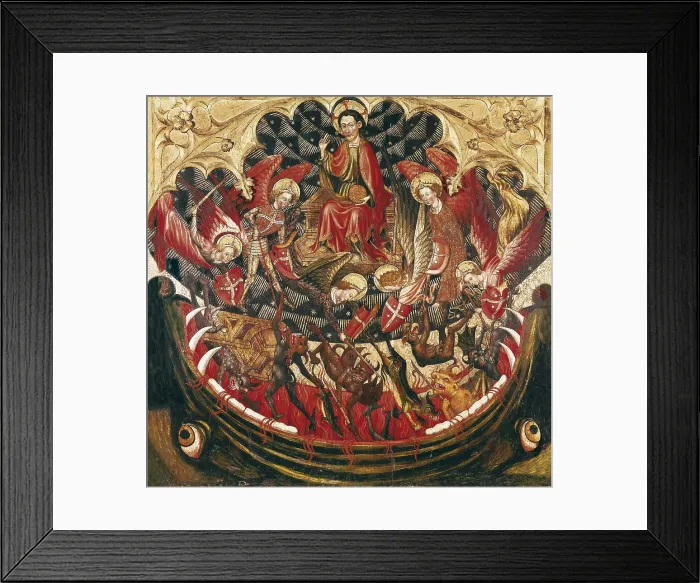 Framed Print : CIRERA, Jaume (15th century). Angels Fighting Devils. 1433. This panel was a part of the altarpiece of Saint Peter and Saint Michael. International gothic. Tempera on wood. SPAIN