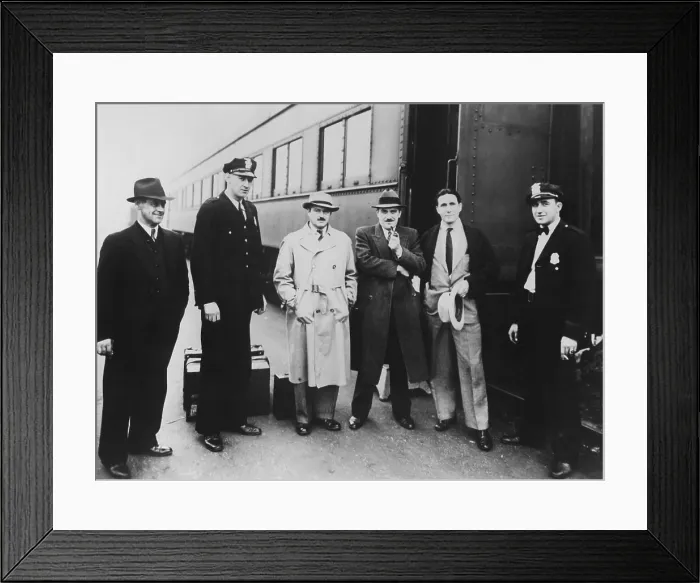 Framed Print : Earl Browder, Communist candidate for President, was arrested as he arrived in Terre Haute, Indiana. Sept. 30, 1936. Browder and four companions were held on vagrancy charges