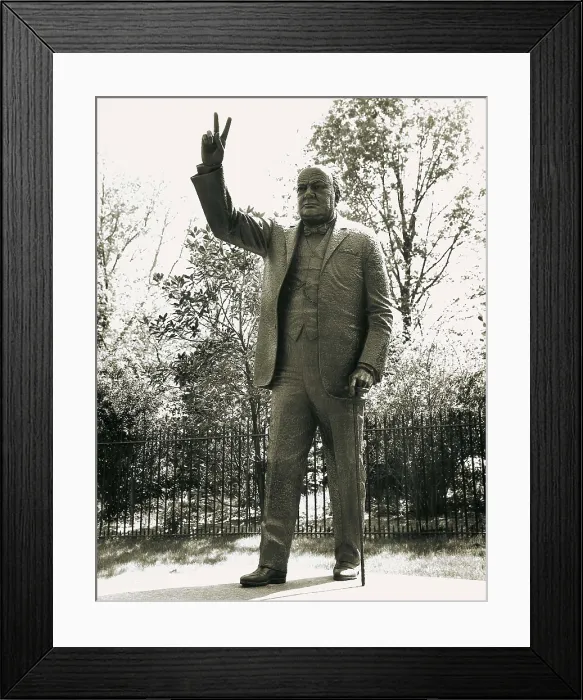 Framed Print : Churchill, Sir Winston Leonard Spencer (1874-1965). Monument to Winston Churchill located in front of the British Embassy. Sculpture on bronze. UNITED STATES OF AMERICA