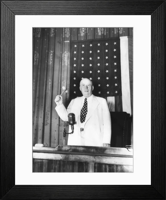 Framed Print : Speaker Sam Rayburn on the rostrum of the House Ways and Means Committee room. July 5, 1949