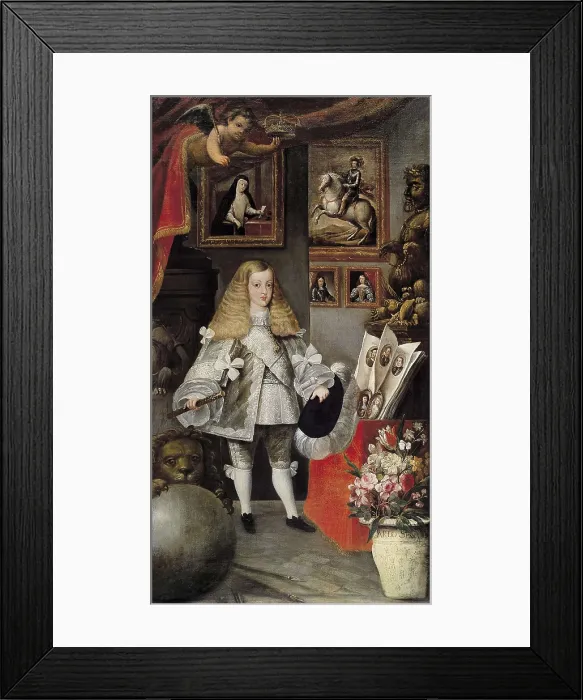 Framed Print : HERRERA BARNUEVO, Sebastin de (1619-1671). Portrait of Charles II as a Child and his Ancestors. ca. 1667. Oil on canvas. SPAIN. Madrid. Lzaro Galdiano Foundation