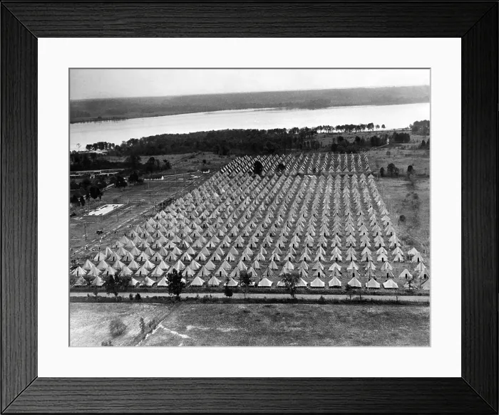 Framed Print : Bonus Army. An aerial view of Bonus City, at Fort Hunt, Virginia