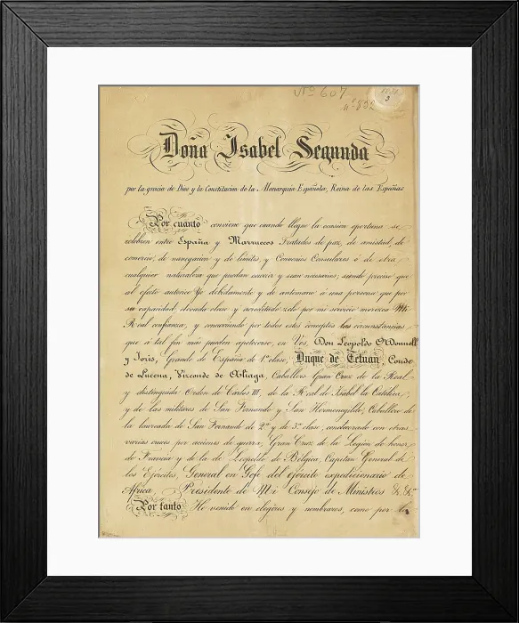 Framed Print : Spain (1860). War of Africa. Decree by de Isabel II conceding full powers to Leopoldo O'Donnell to negotiate the peace with Morocco. SPAIN. Madrid. Army Museum