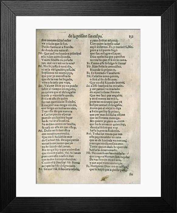 Framed Print : VEGA CARPIO, Flix Lope de (1562-1635). 'La prisin sin culpa', comedy by Lope de Vega edited in Barcelona by Sebastin de Comellas (1617). Scene of the third act. SPAIN