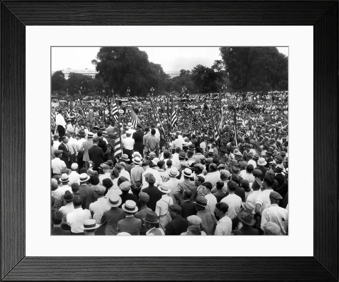Framed Print : Walter W. Waters, speaks to Bonus Army. On July 16, 1932, Veterans continued to protest the adjournment of Congress Framed Print : Walter W. Waters, speaks to Bonus Army. On July 16, 1932, Veterans continued to protest the adjournment of Congress