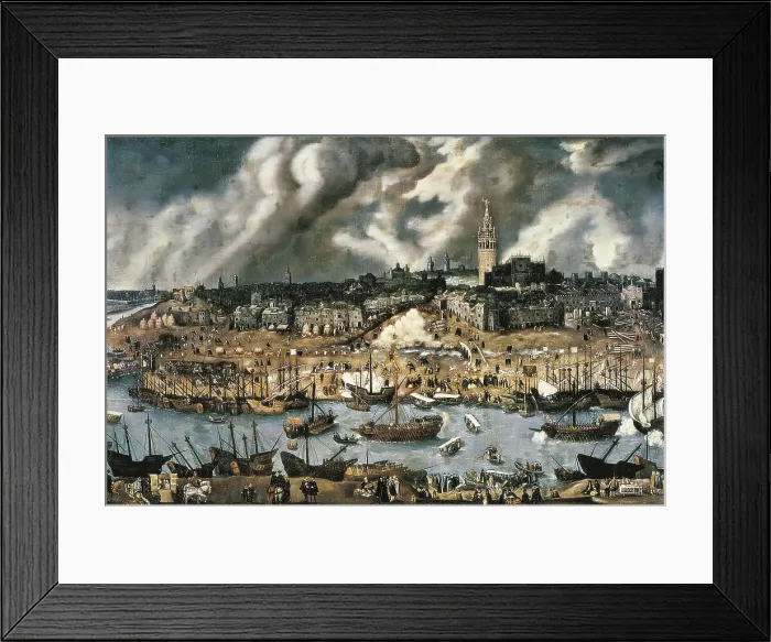 Framed Print : The Port of Sevilla. end 16th c. Detail. Renaissance art. Oil on canvas. SPAIN. Madrid. America's Museum. AISA / Everett Collection**US SALES ONLY**