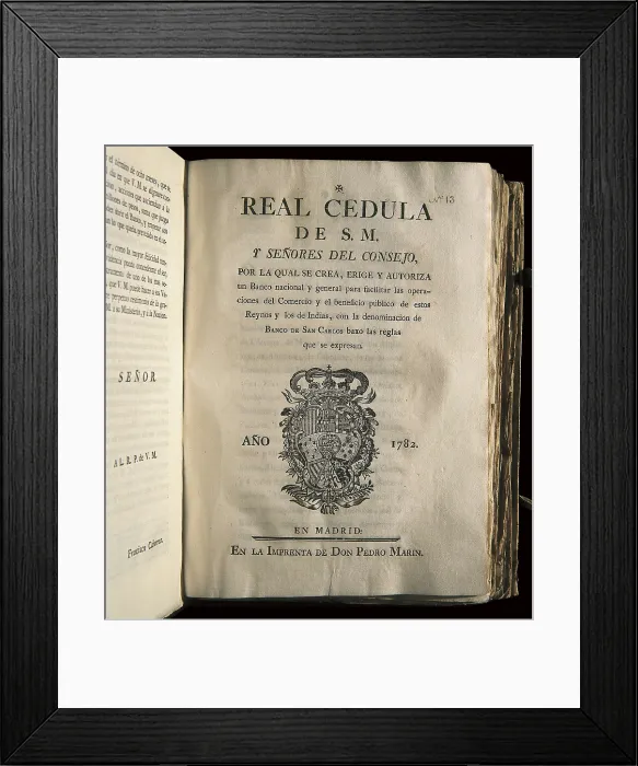 Framed Print : Spain (1770). Royal Issue creating the Bank of San Carlos, after proposal of Francisco Cabarrs. Publiseh in Madrid by Pedro Marn. SPAIN. Barcelona. Barcelona University Library