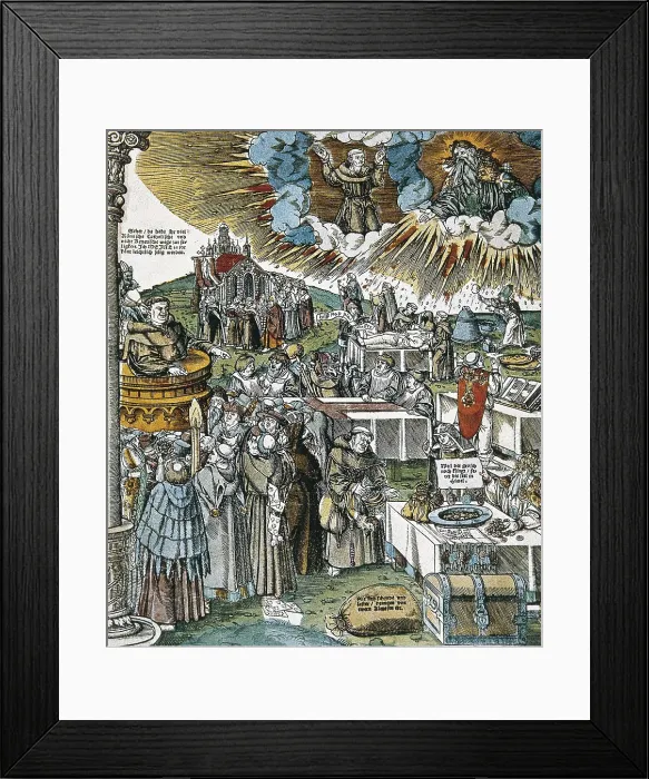 Framed Print : Protestant Reformation. German illustration where the excess and corruptions of the Catholic Church are satirized (1538). Engraving. FRANCE. Paris. National Library Framed Print : Protestant Reformation. German illustration where the excess and corruptions of the Catholic Church are satirized (1538). Engraving. FRANCE. Paris. National Library