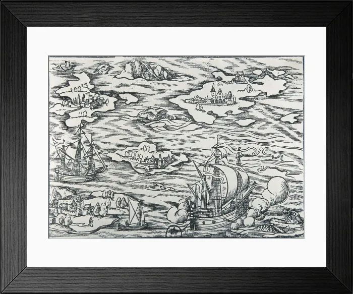 Framed Print : COLUMBUS, ChrIstopher (1451-1506). Columbus travel. Engraving (16th c.). Xylography. AISA / Everett Collection**US SALES ONLY** Framed Print : COLUMBUS, ChrIstopher (1451-1506). Columbus travel. Engraving (16th c.). Xylography. AISA / Everett Collection**US SALES ONLY**