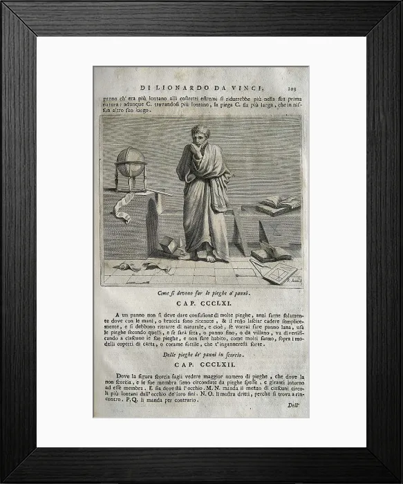 Framed Print : LEONARDO DA VINCI (1452-1519). 'Teatrise on Painting'. Edition printed in Naples by Francesco Ricciardo and Vincenzo and Nicola Rispoli (1733)