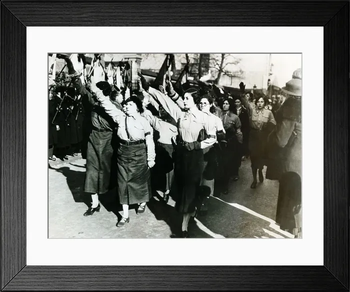 Framed Print : Girls from the Solidarit Franaise, a right wing Royalist group observe first anniversary of 1934 fascist riot in Paris Framed Print : Girls from the Solidarit Franaise, a right wing Royalist group observe first anniversary of 1934 fascist riot in Paris