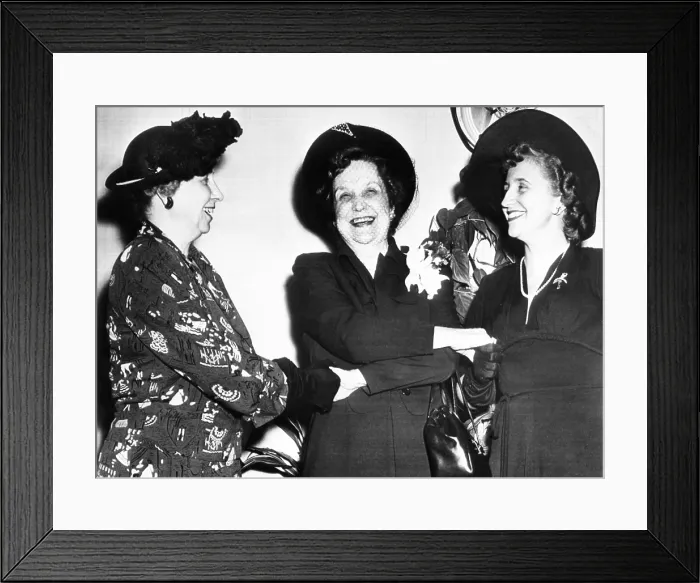 Framed Print : Pearl Mesta, aboard the S.S. America leaving to serve as Ambassador to Luxembourg. Aug. 16, 1949. She was seen off by First Lady Bess and Margaret Truman Framed Print : Pearl Mesta, aboard the S.S. America leaving to serve as Ambassador to Luxembourg. Aug. 16, 1949. She was seen off by First Lady Bess and Margaret Truman