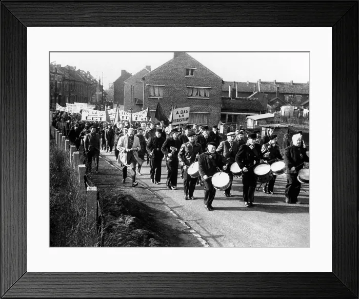 Framed Print : Striking coal workers march in Wingles, France. 200, 000 coal miners were on strike and rejected the government's offer of an 8 percent wage increase spread over six months Framed Print : Striking coal workers march in Wingles, France. 200, 000 coal miners were on strike and rejected the government's offer of an 8 percent wage increase spread over six months