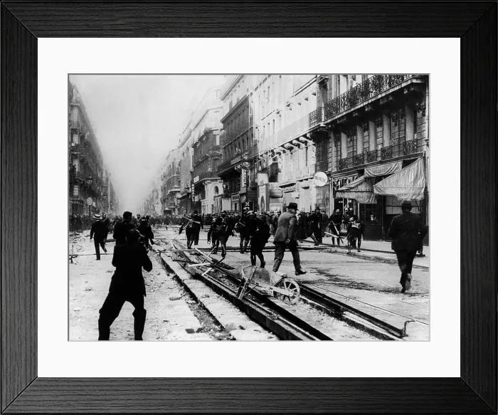 Framed Print : Parisians riot over salary cuts. Thousands of government employees assisted by Communists and other leftists groups, protest against a 10% salary cut during the Great Depression