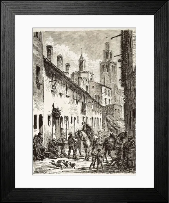 Framed Print : Spain. Second Carlist War. Carlist squad under Castells in a village of Catalonia. 'La Ilustracin Espaola y Americana'. Engraving. SPAIN. Madrid. National Library