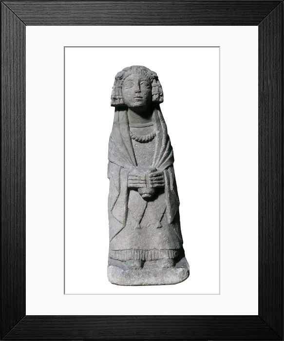 Framed Print : Ex-voto. 4th c. BC. Femenine sculpture. Iberian art. Sculpture on rock. SPAIN. Madrid. National Museum of Archaeology. Proc: SPAIN. Montealegre del Castillo. Cerro de los Santos